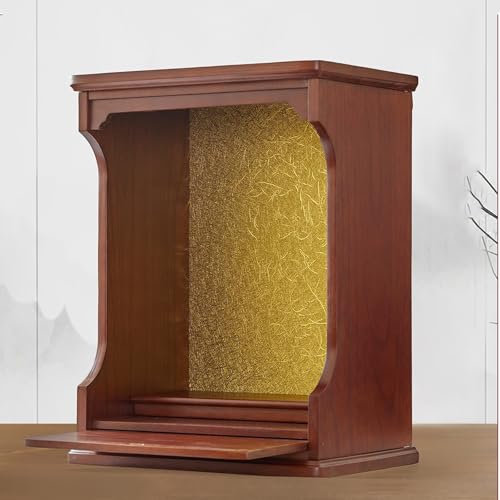 Tqoiozxa Wandmontierter/Desktop-Schrein aus Massivholz, buddhistischer Altar, Gott des Reichtums, Schrank, Guanyin-Schrank, Wandbehang für den Haushalt(Walnut,35 * 29.5 * 47cm/13.7 * 11.6 * 18.5in) von Tqoiozxa