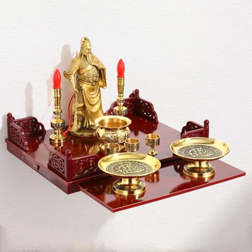 Tqoiozxa Wandmontierter Altartisch aus Holz für persönlichen Schrein, Buddha-Nischenschrank, chinesische Feng Shui Guan Gong Guanyin Pooja Statue, Ausstellungsständer, Buddha-Regal(No.10) von Tqoiozxa