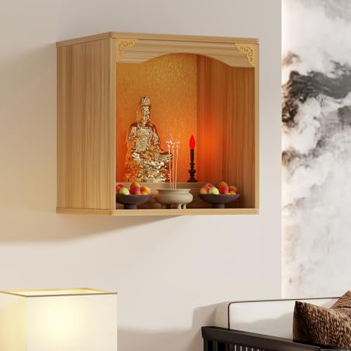Tqoiozxa Wandmontierter Schrein-Altartisch, Tischplatte, chinesische Feng Shui Guan Gong Guan Yin Pooja Statue, Ausstellungsständer, mit Tür, Altarschrank(Wood,60 * 40 * 60cm/23.6 * 15.7 * 23.6in) von Tqoiozxa