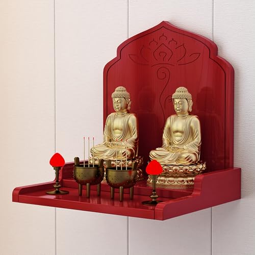 Tqoiozxa Wandmontiertes Buddha-Altarregal, Altarschrank-Regalständer aus Holz, Altartisch mit Aufbewahrung, buddhistischer Schrein-Gebetsständer(Rosewood,58 * 40**45cm/22.8 * 15.7 * 17.7in) von Tqoiozxa