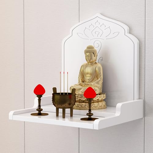 Tqoiozxa Wandmontiertes Buddha-Altarregal, Altarschrank-Regalständer aus Holz, Altartisch mit Aufbewahrung, buddhistischer Schrein-Gebetsständer(White,48 * 40 * 45cm/18.8 * 15.7 * 17.7in) von Tqoiozxa