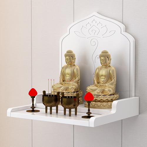 Tqoiozxa Wandmontiertes Buddha-Altarregal, Altarschrank-Regalständer aus Holz, Altartisch mit Aufbewahrung, buddhistischer Schrein-Gebetsständer(White,58 * 40**45cm/22.8 * 15.7 * 17.7in) von Tqoiozxa
