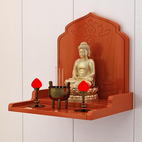 Tqoiozxa Wandmontiertes Buddha-Altarregal, Altarschrank-Regalständer aus Holz, Altartisch mit Aufbewahrung, buddhistischer Schrein-Gebetsständer(Yellow-Brown,48 * 40 * 45cm/18.8 * 15.7 * 17.7in) von Tqoiozxa