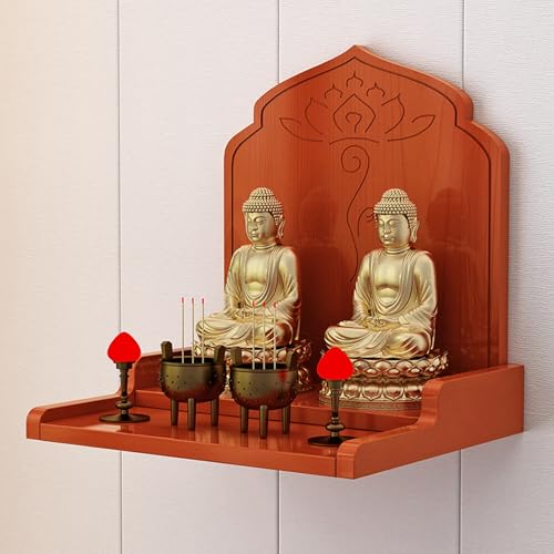 Tqoiozxa Wandmontiertes Buddha-Altarregal, Altarschrank-Regalständer aus Holz, Altartisch mit Aufbewahrung, buddhistischer Schrein-Gebetsständer(Yellow-Brown,58 * 40**45cm/22.8 * 15.7 * 17.7in) von Tqoiozxa