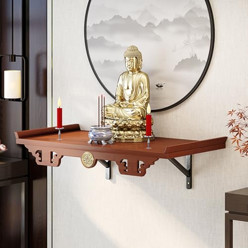 Tqoiozxa Wandmontiertes Buddha-Altarregal mit dreieckiger Halterung, Mini-buddhistisches Feng-Shui-Wand-Altar-Buddha-Regal aus Holz, Pagoden-Buddha(Walnut(Wall-Mounted),25 * 40cm/9.8 * 15.7in) von Tqoiozxa