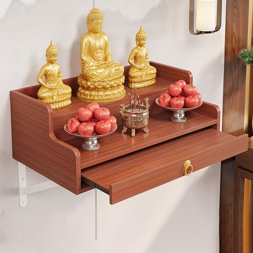 Wandmontierter Buddha-Statuenständer, Schrein-Altartisch, Bambus-Gebets-buddhistischer Nischen-Räuchertisch, Wandmontierter Schrein-Altar-Regal, Buddha-Plattform(Walnut,30x40x26cm/11.8x15.7x10.2in) von Tqoiozxa