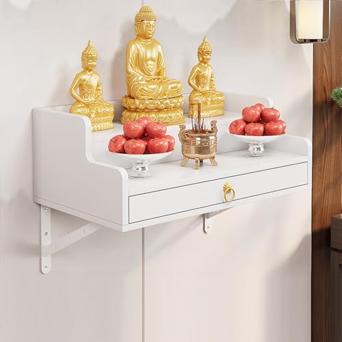 Wandmontierter Buddha-Statuenständer, Schrein-Altartisch, Bambus-Gebets-buddhistischer Nischen-Räuchertisch, Wandmontierter Schrein-Altar-Regal, Buddha-Plattform(White,30x40x26cm/11.8x15.7x10.2in) von Tqoiozxa