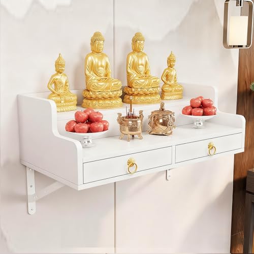 Wandmontierter Buddha-Statuenständer, Schrein-Altartisch, Bambus-Gebets-buddhistischer Nischen-Räuchertisch, Wandmontierter Schrein-Altar-Regal, Buddha-Plattform(White,60x40x26cm/23.6x15.7x10.2in) von Tqoiozxa