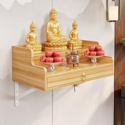 Wandmontierter Buddha-Statuenständer, Schrein-Altartisch, Bambus-Gebets-buddhistischer Nischen-Räuchertisch, Wandmontierter Schrein-Altar-Regal, Buddha-Plattform(Wood,30x40x26cm/11.8x15.7x10.2in) von Tqoiozxa