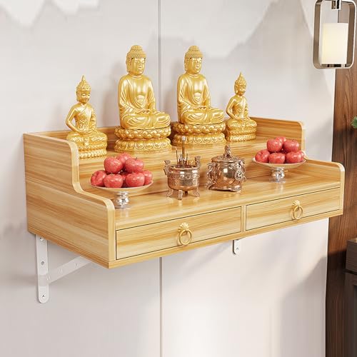 Wandmontierter Buddha-Statuenständer, Schrein-Altartisch, Bambus-Gebets-buddhistischer Nischen-Räuchertisch, Wandmontierter Schrein-Altar-Regal, Buddha-Plattform(Wood,60x40x26cm/23.6x15.7x10.2in) von Tqoiozxa