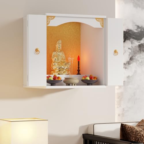 Wandmontierter Schrein-Altartisch, Tischplatte, chinesische Feng Shui Guan Gong Guan Yin Pooja Statue, Ausstellungsständer, mit Tür, Altarschrank(White(with door),40*40*60cm/15.7*15.7*23.6in) von Tqoiozxa