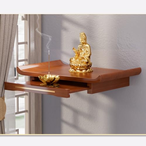Wandmontierter buddhistischer Altar aus Massivholz, Altartisch, Gebetsnische aus Holz, Räuchertisch, kleiner buddhistischer Altarschrein mit Schubladen-Buddha-Plattform(Walnut,38*25cm/14.9*9.8in) von Tqoiozxa