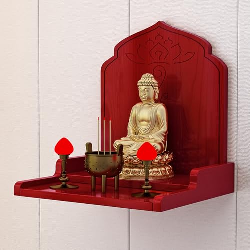 Wandmontiertes Buddha-Altarregal, Altarschrank-Regalständer, Wandregal aus Holz, Altartisch mit Aufbewahrung, buddhistischer Schrein, Gebetsständer, Heimdekoration(Rosewood,30*28*28cm/11.8*11*11in) von Tqoiozxa