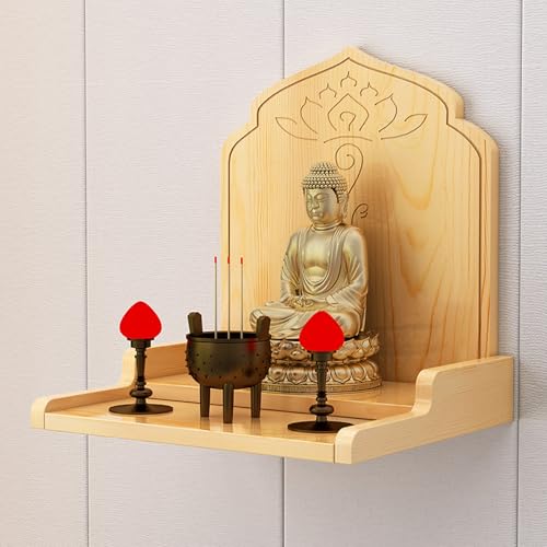 Wandmontiertes Buddha-Altarregal, Altarschrank-Regalständer, Wandregal aus Holz, Altartisch mit Aufbewahrung, buddhistischer Schrein, Gebetsständer, Heimdekoration(Wood,30*28*28cm/11.8*11*11in) von Tqoiozxa