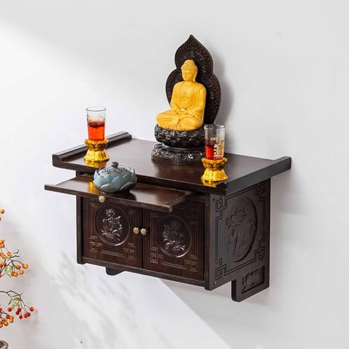 Wandmontiertes Schrein-Altarregal,Meditationstisch aus Holz für Buddha-Schrein-Altare,Ausstellungsständer für chinesische Feng Shui-Statuen von Guan Gong Guanyin Pooja(60*30cm/23.6*11.8in) von Tqoiozxa
