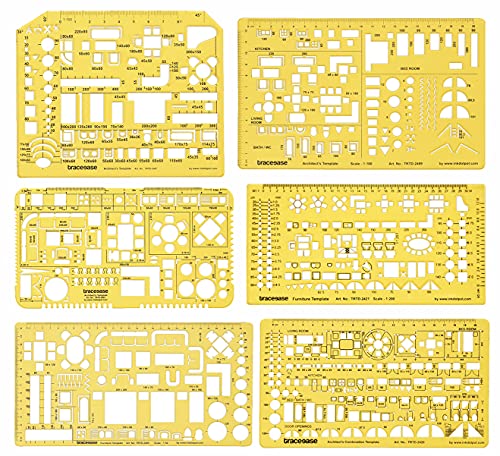 Traceease 6 Stück, Hausplan- Innenarchitektur & Möbel Vorlagen Für Küche/Bett/Bad- Zeichenwerkzeuge- Architektur Schablonen von Traceease