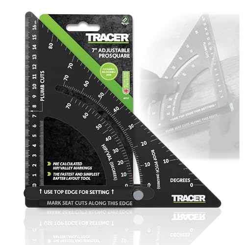 TRACER 7" ProSquare Einstellbares Messinstrument (Professionelles Vierkantwerkzeug für den Bau mit arretierbarem Arm und leicht lesbaren Lasermarkierungen) von Tracer