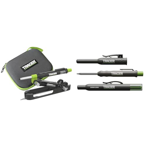 Tracer ProScribe Tool mit Tieflochmarker Bleistift, 6 x Ersatzminenhalter und Tragetasche Tischler Bleistift//Tiefenlochmarker & Royd AMK1 Acer Bleistiftmarker mit Mine, Blisterpackung von Tracer