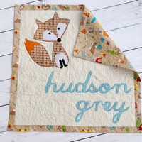 Verkauf Personalisierte Fuchs Baby Krippe Quilt Kleinkind W/Name Applikation Woodland Camping Natur von TracyBugQuilts