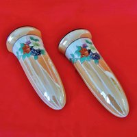 2 Noritake Morimura Wandtaschen Pfirsich Lusterware Antik Art Deco M Kranz Bodenstempel Ca. 1918 von TracyShort10