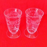 3 Optic Grey Floral Geätzte Saftgläser Antike Kristall Barware Saftglas-Set von TracyShort10