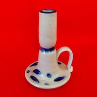 Salt Glaze Kammerkerzenhalter Colonial Wiliamsburg Pottery Handbemaltes Kobalt Blau Blatt von TracyShort10