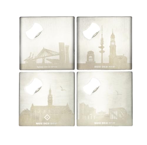 Hamburger SV HSV Untersetzer 4er-Set ** Skyline **, Metall & Kork, je 9,5 x 9,5 cm, Flaschenöffner Hamburger SV HSV Untersetzer 4er-Set ** Skyline **, Metall & Kork, je 9,5 x 9,5 cm, Flaschenöffner von GMBH