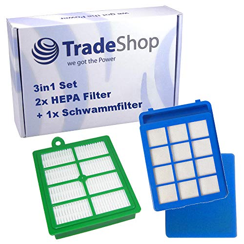 3in1 Set HEPA-Filter Staubsauger Motorfilter Abluftfilter Schwammfilter für Philips EFH12 ESF1W FC8038/01 AFS1W AEF12 H12 AEF12 CP0484 CP0484/01 von Trade-Shop