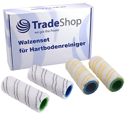 Trade-Shop 4in1 Mikrofaser Walzenset Reinigigungswalze Reinigungsbürste Grau/Gelb kompatibel mit Kärcher FC 3, FC 3D, FC 5, FC 7 Hartbodenreiniger von Trade-Shop