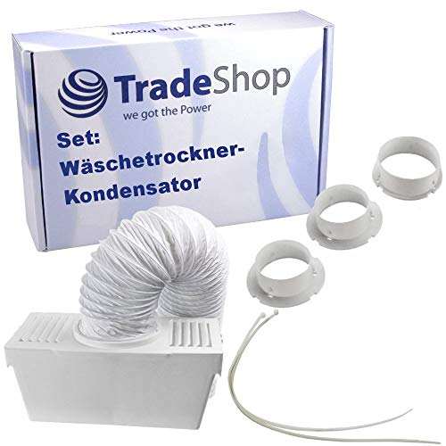 Universal Trockner Lüftungs Kondensator Kit – mit Entlüftungsschlauch, Kondensator Box, 3x Anschluss-Adapter, Befestigungsschellen für viele Trockner von Trade-Shop