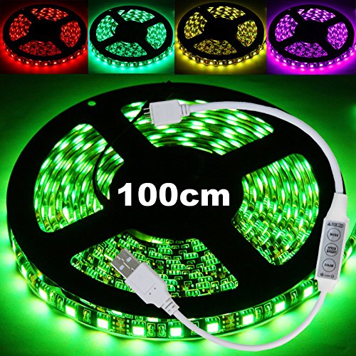 20 Farben LED Lichterkette Lichterband RGB 5050 LED Strip Lichtstreifen Flexible Band +Controller für Fade/Flash 5V USB Stromversorgung für PC, TV, Powerbank Selbstklebend Klebeband von Trade-Shop