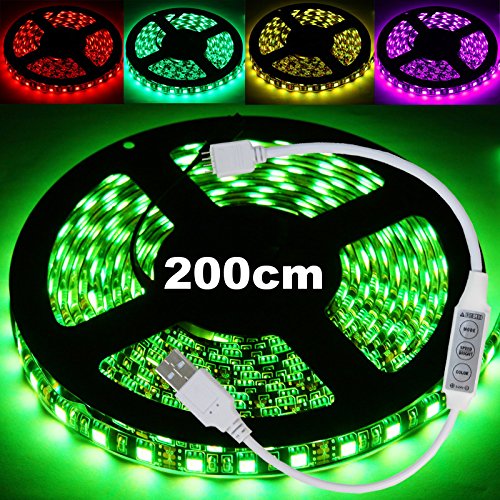 20 Farben LED Lichterkette Lichterband RGB 5050 LED Strip Lichtstreifen Flexible Band +Controller für Fade/Flash 5V USB Stromversorgung für PC, TV, Powerbank Selbstklebend Klebeband von Trade-Shop