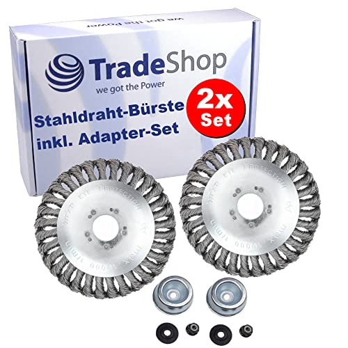 2X Trade-Shop 150mm Profi Unkrautbürste/Wildkrautbürste 150mmx25,4mm für Freischneider - effektive Moosentfernung, Rostentfernung, Jäten von Unkraut von Trade-Shop