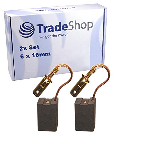 2x Trade-Shop Kohlebürste für Metabo WE 22-230 MVT, WE 22-230 MVT Quick, WE 24-230 MVT, WEA 24-230 MVT Quick, WE 26-230 MVT Quick/Motorkohle 6x16mm von Trade-Shop