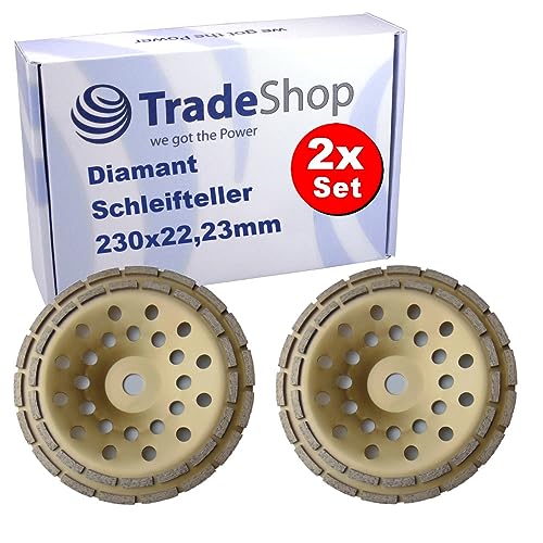 2x Trade-Shop Profi Diamant doppelreihig Schleifteller Ø 230mm 22,23mm Bohrung für Beton Estrich Kalksandstein Mauerwerk Naturstein Fliesenkleber von Trade-Shop