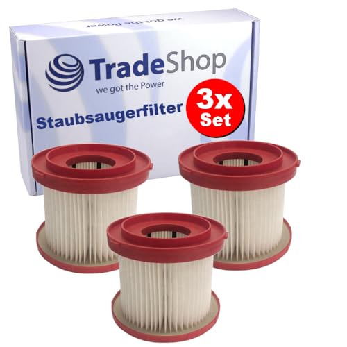 3x Trade-Shop HEPA-Filter/Staubsaugerfilter kompatibel mit Milwaukee Akku-/Nass-/Trockensauger ersetzt 4931465230 4931404743 49-90-1900 49901900 von Trade-Shop