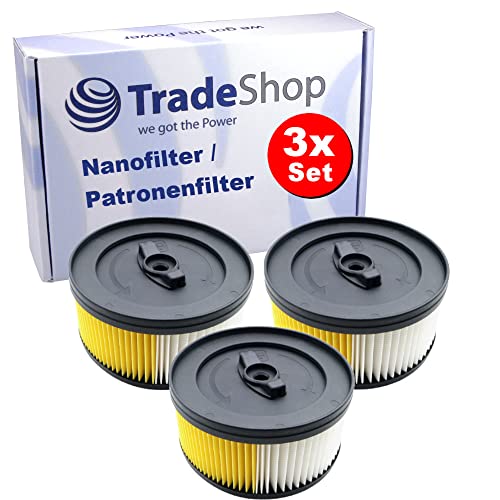 3x Trade-Shop Nano Patronenfilter Rund-Filter kompatibel mit Kärcher WD 5.470 WD 5.500M WD 5.600MP WD 5.800 eco!ogic ersetzt 6.414-960 von Trade-Shop