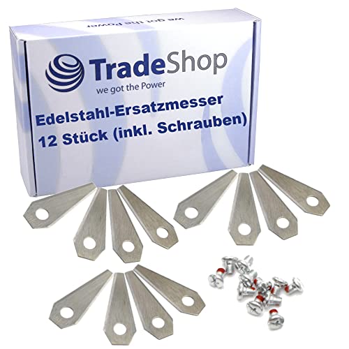 Trade-Shop 12x Messer Klingen Edelstahl 1mm kompatibel mit Bosch Indego 1100 Connect, Indego 1200 Connect, Indego 1300, Indego M 700 ersetzt F016800321 von Trade-Shop