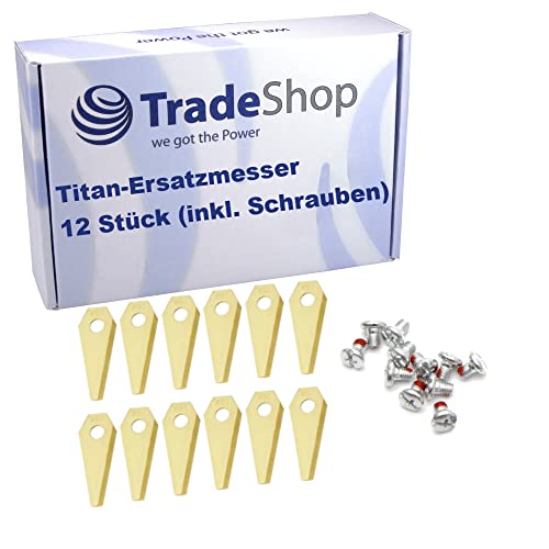 Trade-Shop 12x Messer Klingen Titan 1mm kompatibel mit Bosch Indego 1100 Connect, Indego 1200 Connect, Indego 1300, Indego M 700 ersetzt F016800321 von Trade-Shop