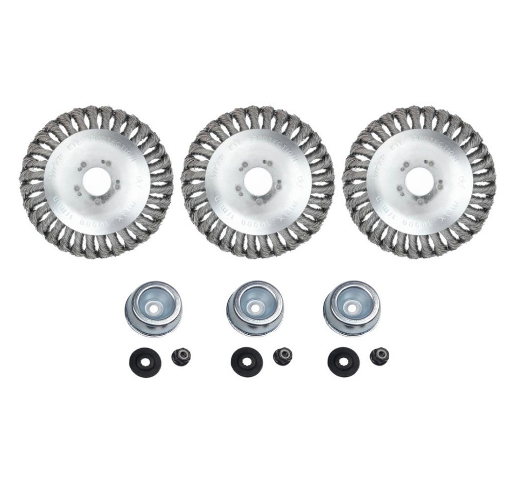 Trade-Shop Drahtbürste 3x Unkrautbürste 150mm für Worx, Black & Decker, Husqvarna Motorsense, passend für Stihl FS-55 FS-56 FS-80 FS-85 FS-90R FS-100 F-108, Stahldraht-Bürstenkopf mit Druckscheibe, Laufteller, Sicherungsmutter Trade-Shop Drahtbürste 3x Unkrautbürste 150mm für Worx, Black & Decker, Husqvarna Motorsense, passend für Stihl FS-55 FS-56 FS-80 FS-85 FS-90R FS-100 F-108, Stahldraht-Bürstenkopf mit Druckscheibe, Laufteller, Sicherungsmutter von Trade-Shop