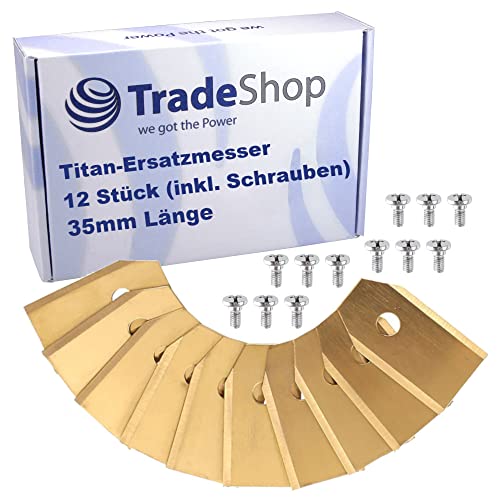 Trade-Shop Ersatzmesser-Set 35mm Titan (12 Stück) inkl. Befestigungsschrauben für viele Mähroboter ersetzt 846210 7001220 408720 577864603 577606505 von Trade-Shop