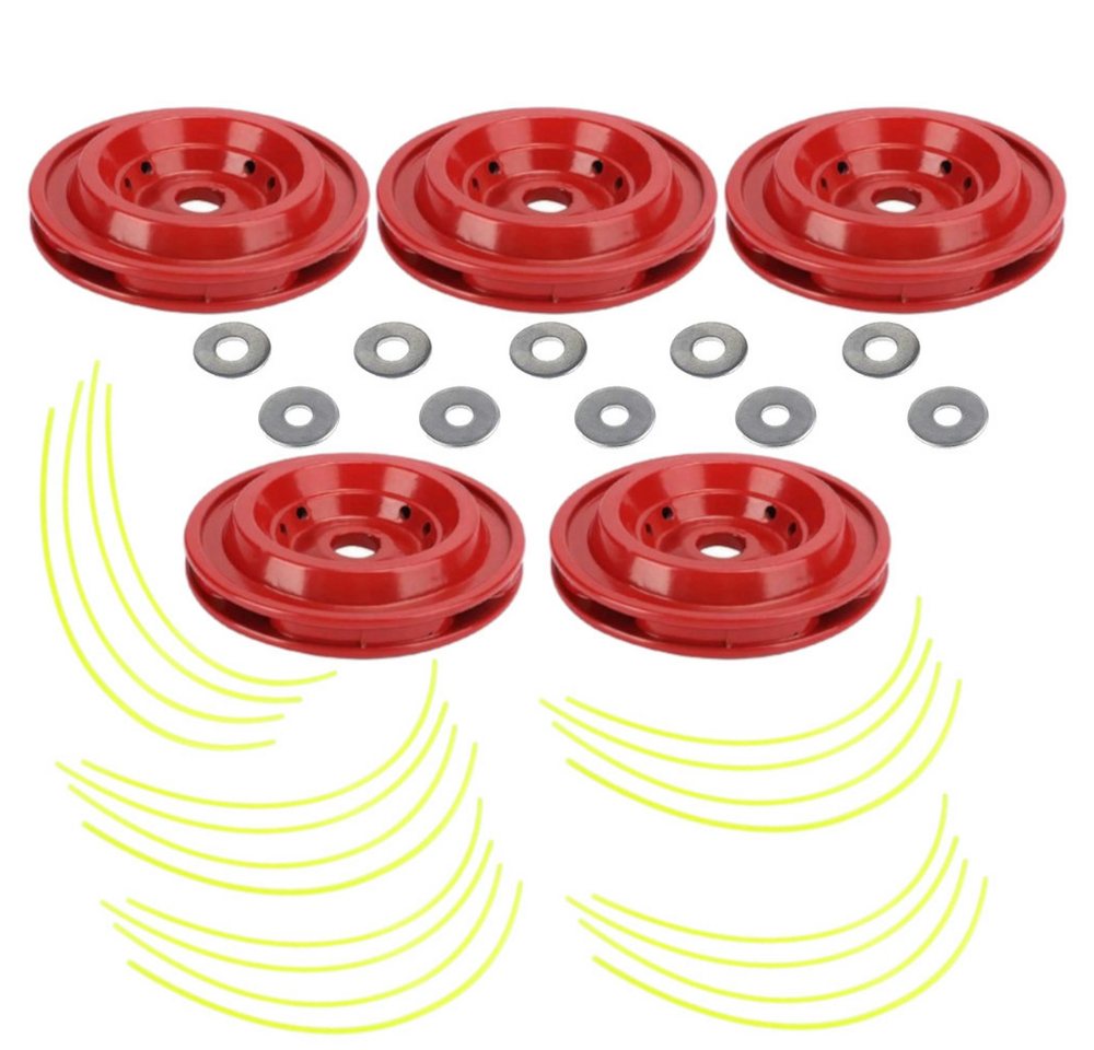 Trade-Shop Rasentrimmer-Ersatzspule 5x Aluminium Fadenkopf für Freischneider mit 16mm Bohrungsdurchmesser, (5-St), inkl. Unterlegscheiben, Mähleinen / Fadenlänge: ca. 250mm von Trade-Shop