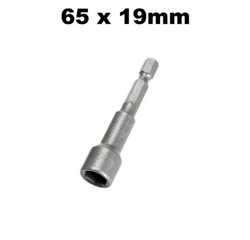Trade-Shop Steckschlüssel Stecknuss Außensechskant-Aufsatz Bit magnetisch für Akkuschrauber, Schlüsselweite: 19mm / Gesamtlänge: 65mm / geeignet für M6 Gewinde von Trade-Shop