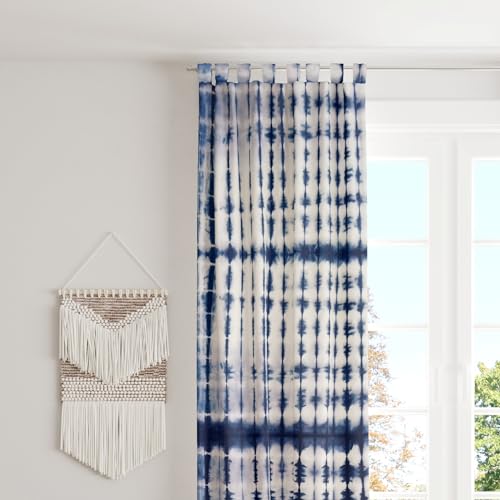 Indischer Shibori Vorhang Sheer Vorhang 90" Lang, Indigo Vorhang für Schlafzimmer, 1 Panel Baumwollvorhang Dekorative Türvorhang Tie Dye Vorhang für Wohnzimmer (Muster 2, 44" x 90") von Trade Star