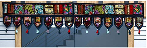 Trade Star Indische Baumwolle Türbehang 2 Meter ethnische Volants Vintage Patchwork Fenster Volants Handbestickt Patchwork Toran Boho Wanddekoration (Muster 2, 200 x 40 cm) von Trade Star