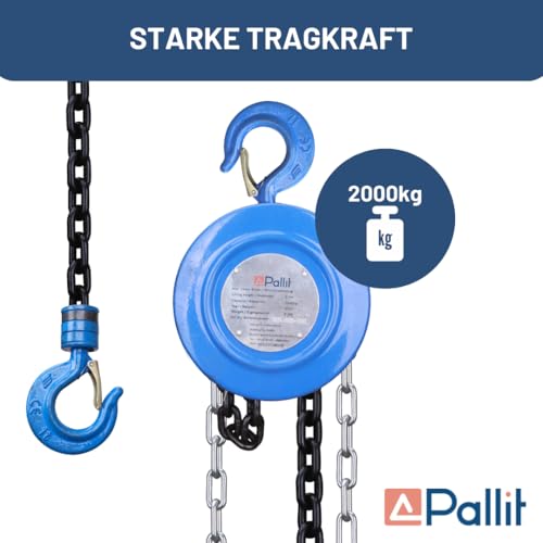 Pallit Flaschenzug CHAIN-M | 2000 kg Tragkraft | 2,5 m Hubhöhe | robuste Stahlkette | Seilzug mit 360° drehbarer Haken von Pallit