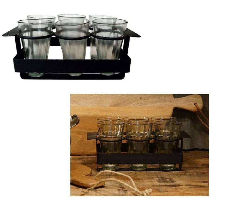 Trademark Gläser-Set Glashalter mit 6 Gläser Metall Antikschwarz Trademark L 29cm D16171, Metall, Glas von Trademark