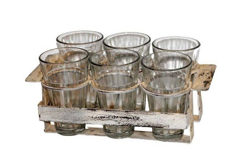 Trademark Gläser-Set Glashalter mit 6 Gläser Metall Antikweiß Trademark L 29cm D16038, Metall, Glas Trademark Gläser-Set Glashalter mit 6 Gläser Metall Antikweiß Trademark L 29cm D16038, Metall, Glas von Trademark