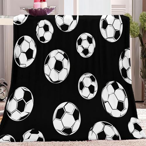 Minimalistische Kunst-Sport-Fußball-Überwurfdecke, 180,3 x 200,7 cm, Sherpa-Flanell-Decken für Sofas, schwarze flauschige Sofa-Überwürfe, warm, gemütlich, Plüsch und leichte Reisedecke von TradesForU
