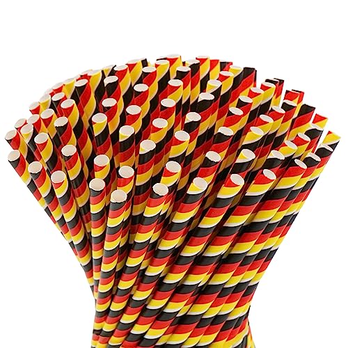 Papier Strohhalme Deutschland, 100 Stück, 23 cm lang, 7mm Ø. Strohhalm Deutschland Fahne Flagge Germany Fußball, biologisch abbaubar, Umweltfreundlich Einweg Trinkhalm (Lang) von TradiNB